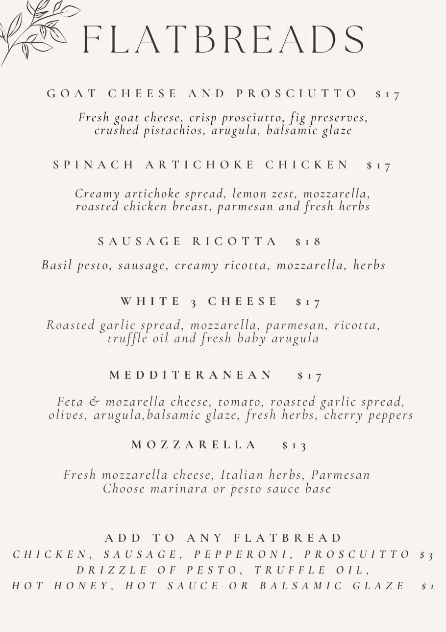 Vin Master printed menu: Flatbreads