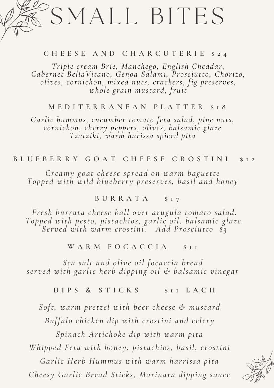 Vin Master printed menu: Small Bites